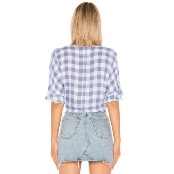 Rails Athena Blue Gingham Cropped Wrap Top XS Linen Blend - Picture 9 of 14